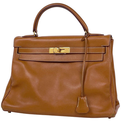 Hermes Kelly 32 Retourne 2-Way Handbag Vo Garibaldi Brown