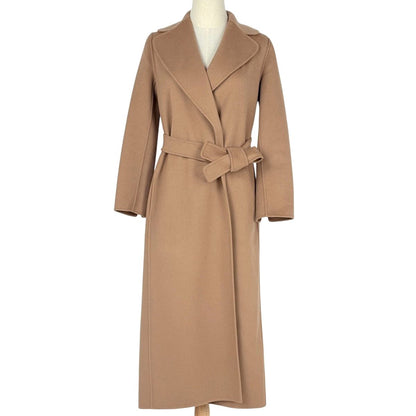 Max Mara Gown Coat Cucito a Mano Belted Wool Beige