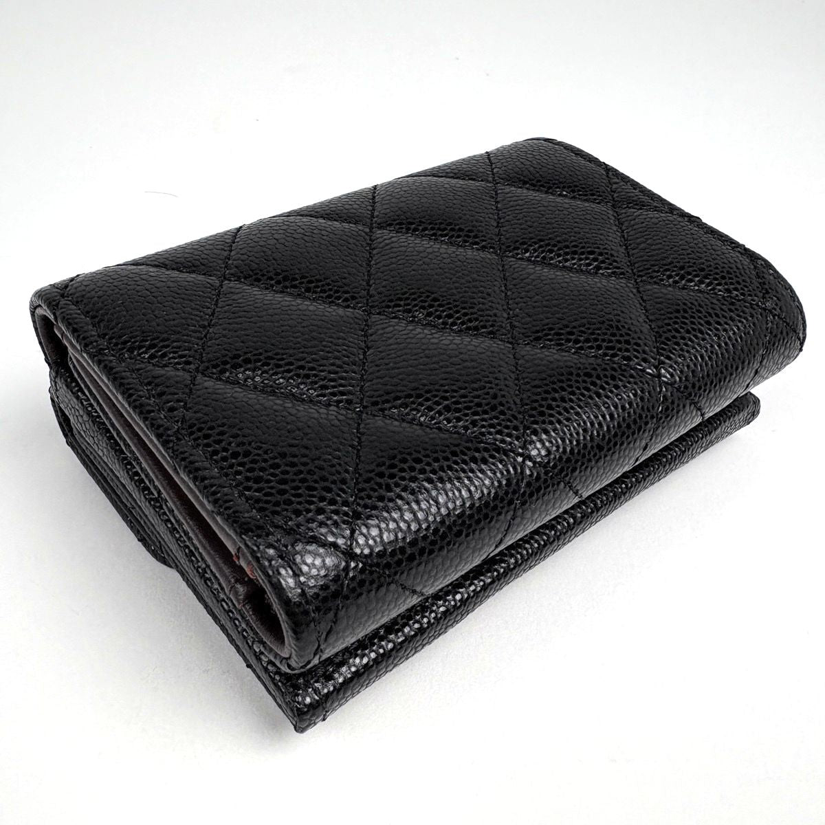 Chanel CC Logo Trifold Wallet Caviar Leather Black — view 2