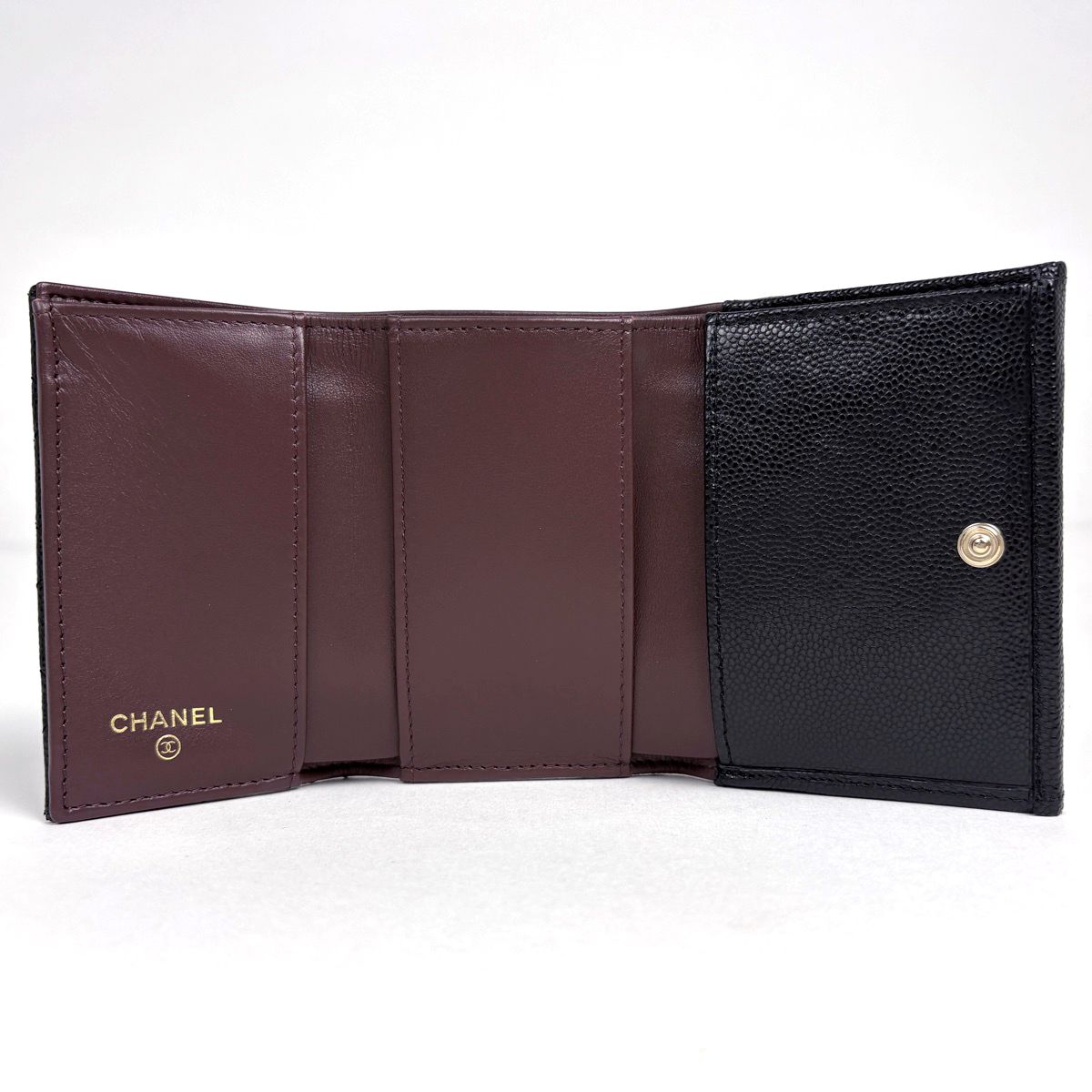 Chanel CC Logo Trifold Wallet Caviar Leather Black — view 6