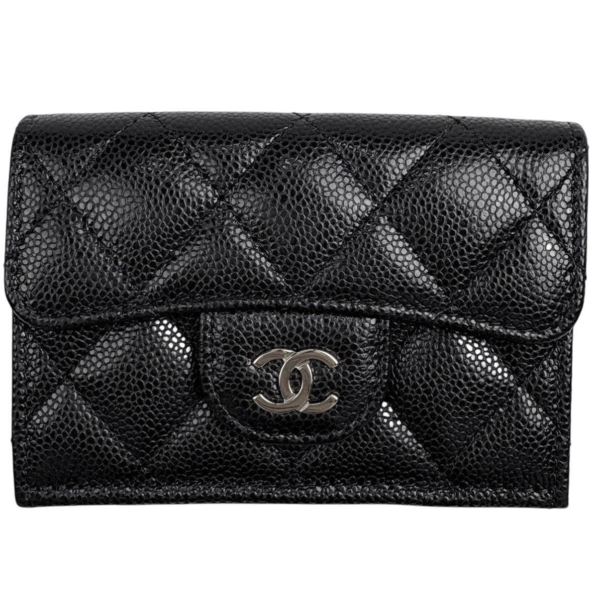 Chanel CC Logo Trifold Wallet Caviar Leather Black