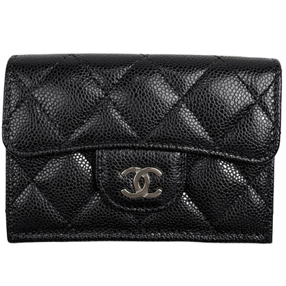 Chanel CC Logo Trifold Wallet Caviar Leather Black