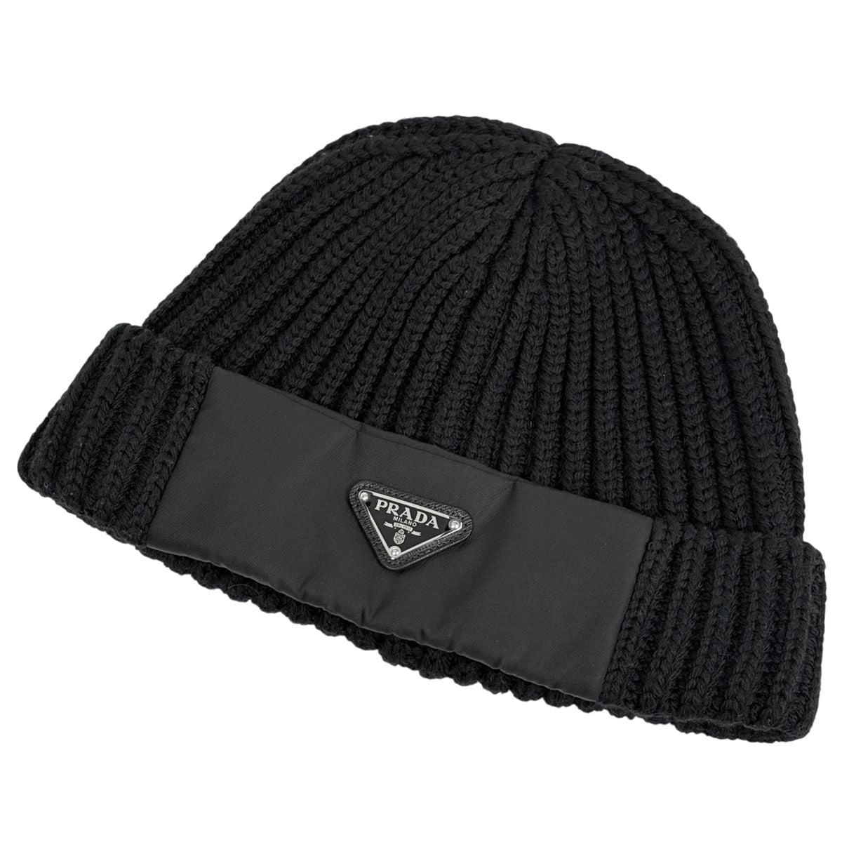Prada Knit Cap Re-Nylon Hat Wool Nero