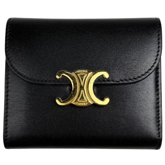 Celine Triomphe Trifold Wallet Leather Black