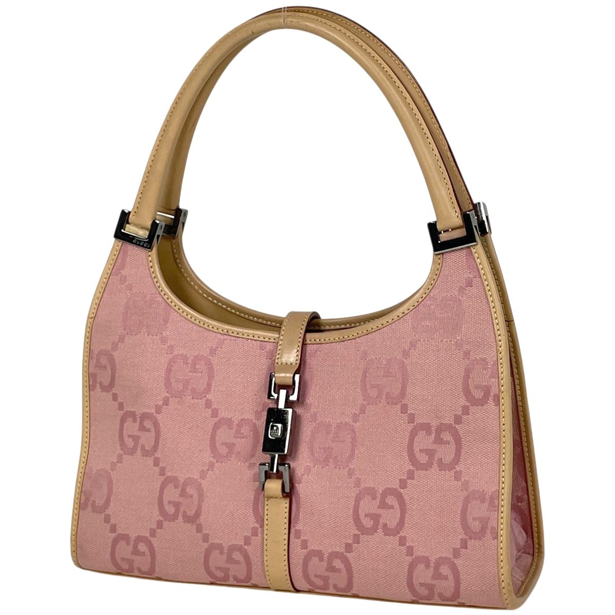 Gucci Jackie Line Handbag Jumbo GG Canvas Pink Beige