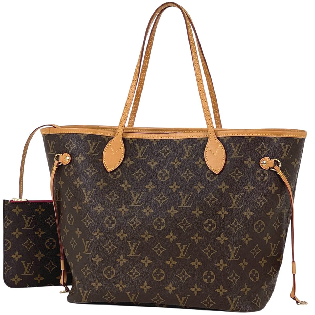Louis Vuitton Neverfull MM Tote Monogram Brown Fuchsia