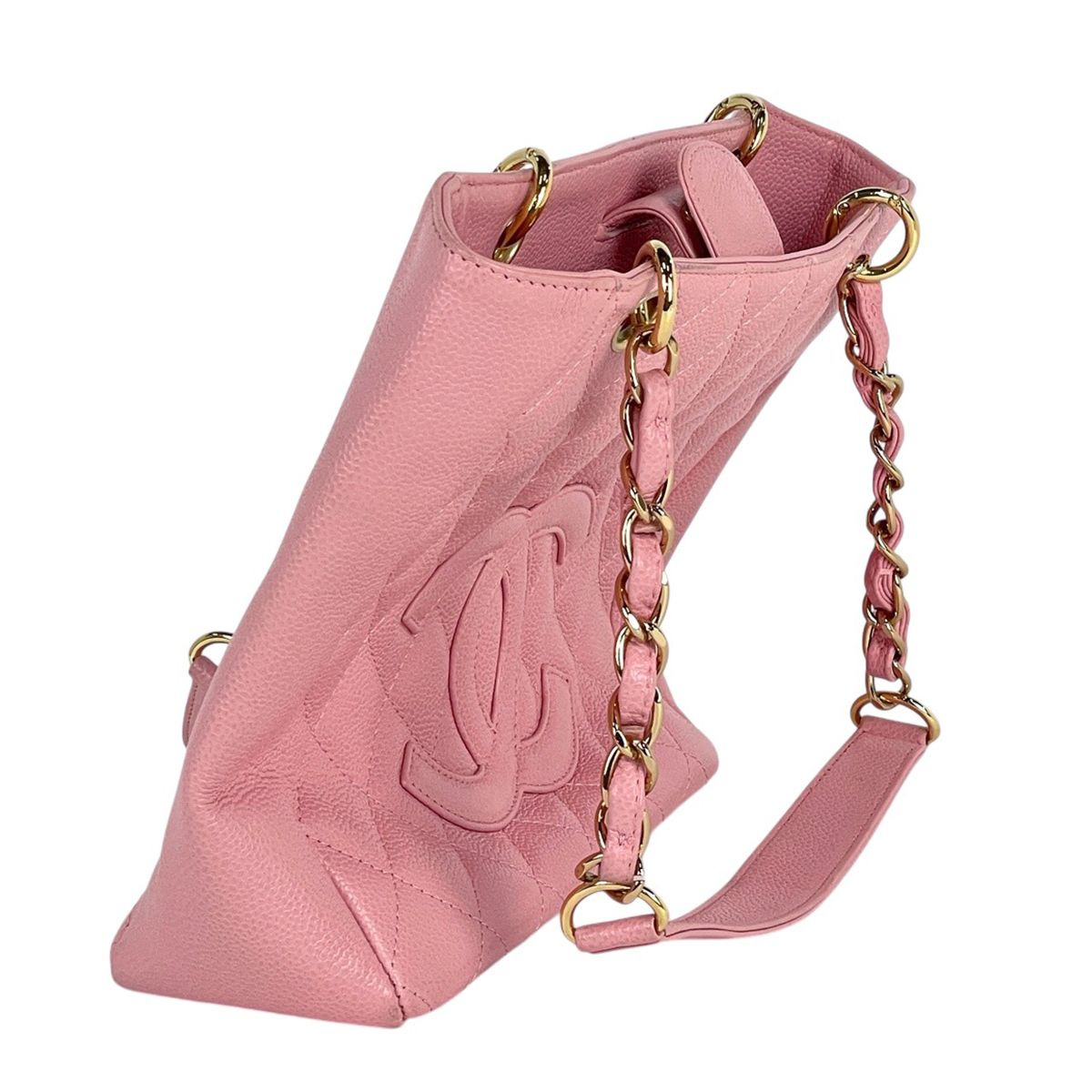 Chanel CC Logo Chain Tote Shoulder Bag Quilted Petite Shopping PST Caviar — view 6