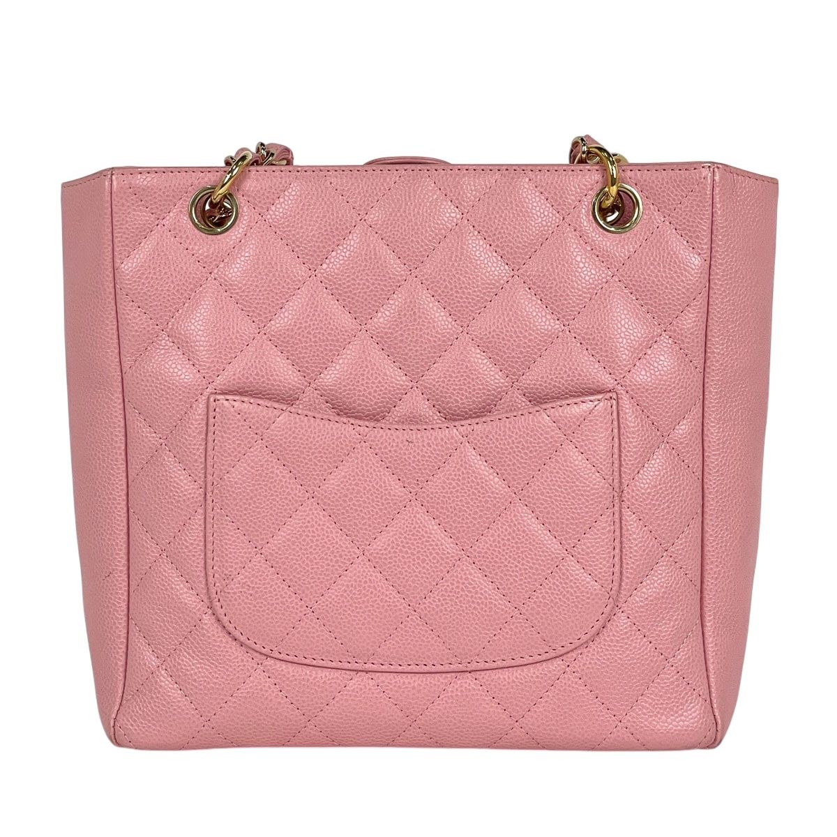 Chanel CC Logo Chain Tote Shoulder Bag Quilted Petite Shopping PST Caviar — view 3