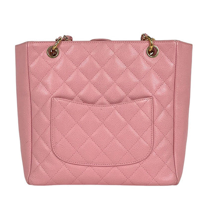 Chanel CC Logo Chain Tote Shoulder Bag Quilted Petite Shopping PST Caviar — view 3