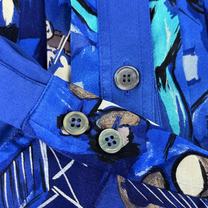Hermes Pleated Replacement Long Sleeve Shirt Concerto Top Silk Blue Multicolor — view 4