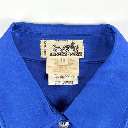 Hermes Pleated Replacement Long Sleeve Shirt Concerto Top Silk Blue Multicolor — view 6