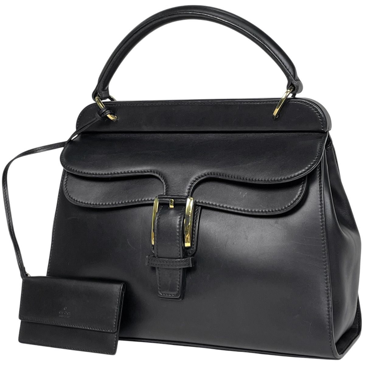 Gucci Logo Handbag Leather Black