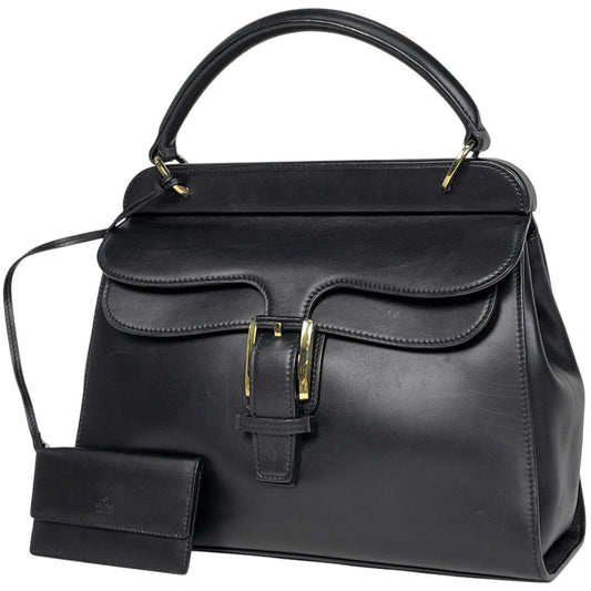 Gucci Logo Handbag Leather Black