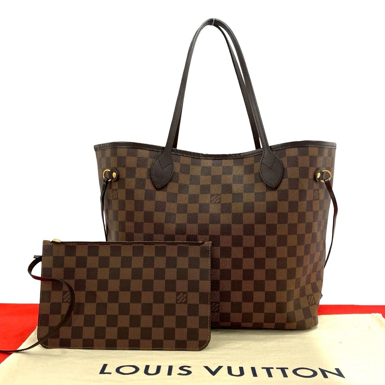 Louis Vuitton Neverfull MM Damier Leather Tote Brown