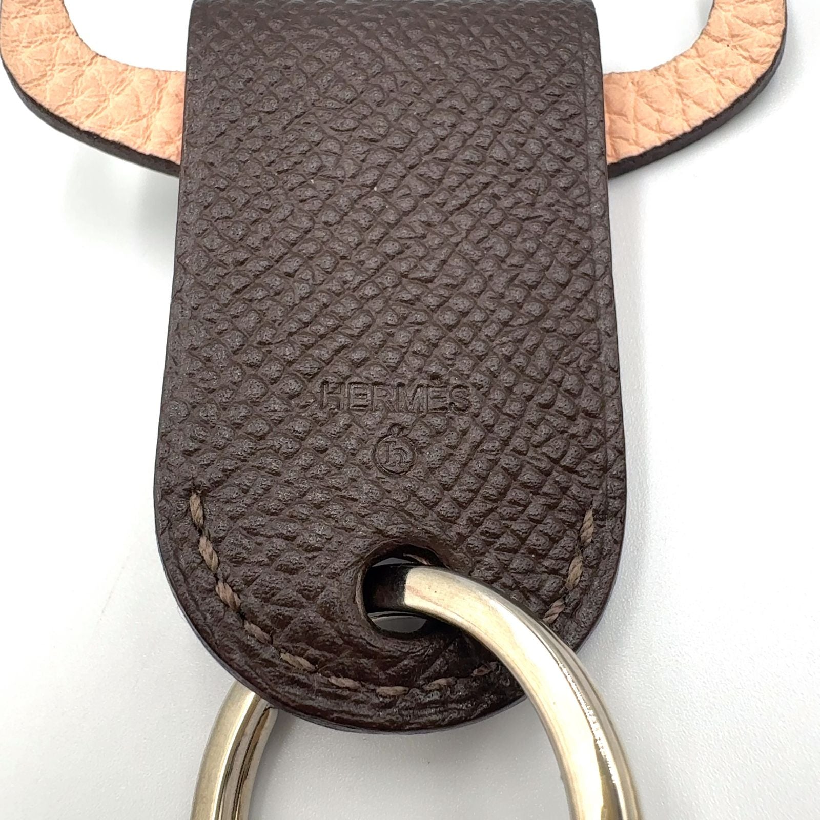Hermes Petit Ash Porte Cles Toro Bull Key Ring Leather Metal Silver Pink Beige — view 3