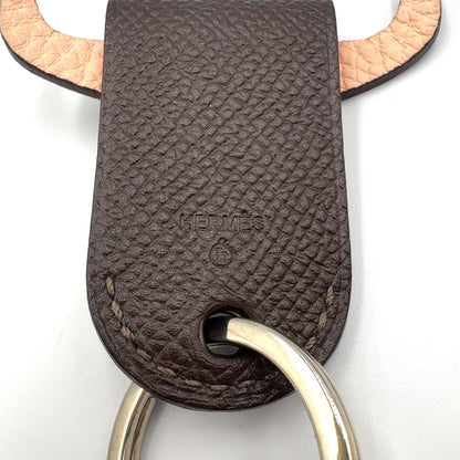 Hermes Petit Ash Porte Cles Toro Bull Key Ring Leather Metal Silver Pink Beige — view 3