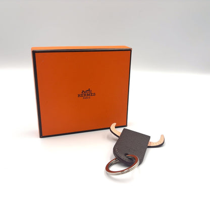 Hermes Petit Ash Porte Cles Toro Bull Key Ring Leather Metal Silver Pink Beige — view 8