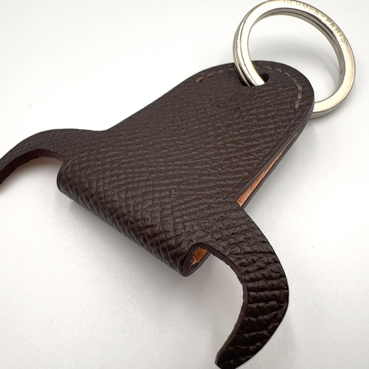 Hermes Petit Ash Porte Cles Toro Bull Key Ring Leather Metal Silver Pink Beige — view 7