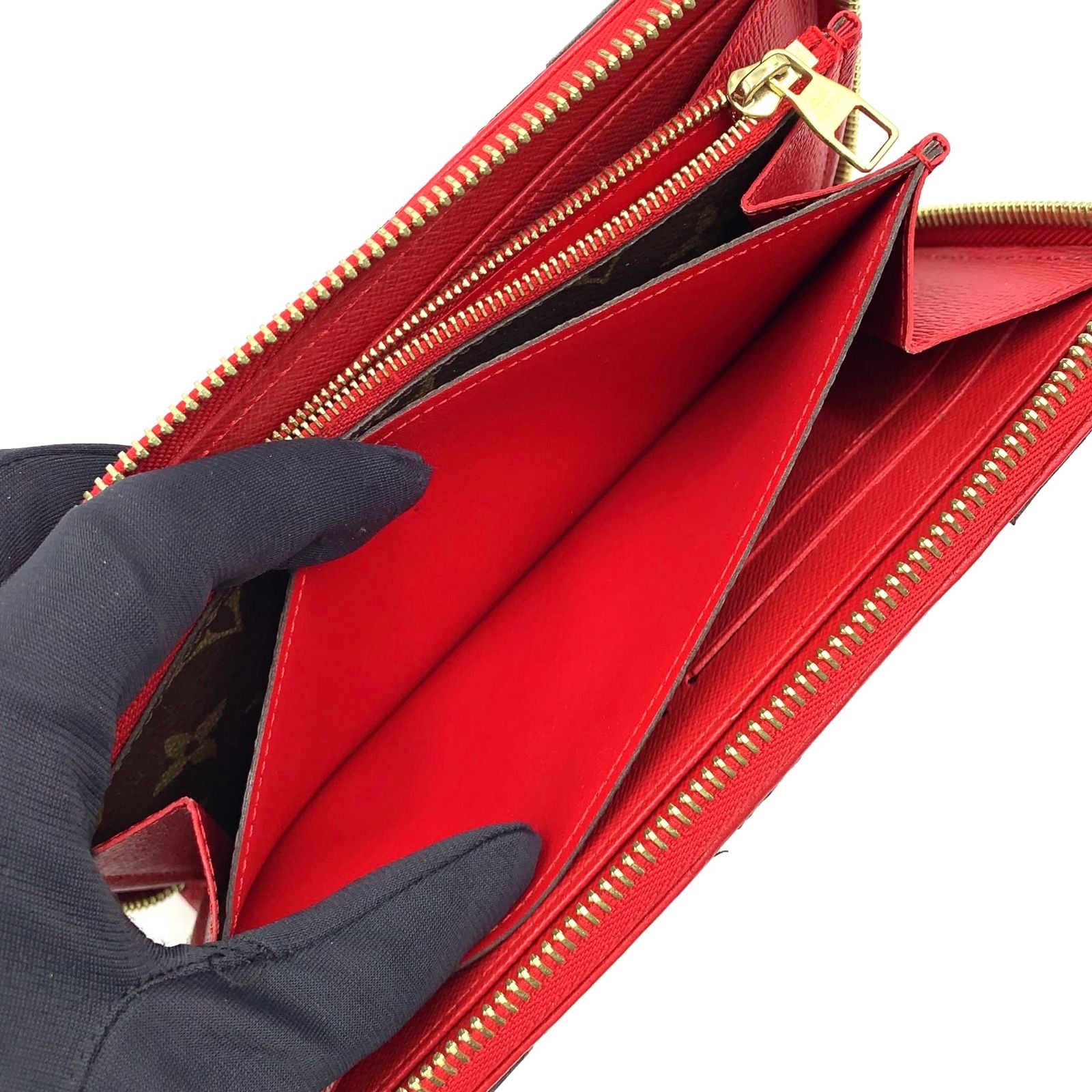 Louis Vuitton Zippy Wallet Retiro Monogram Cerise Leather Brown Red Round Gold — view 6