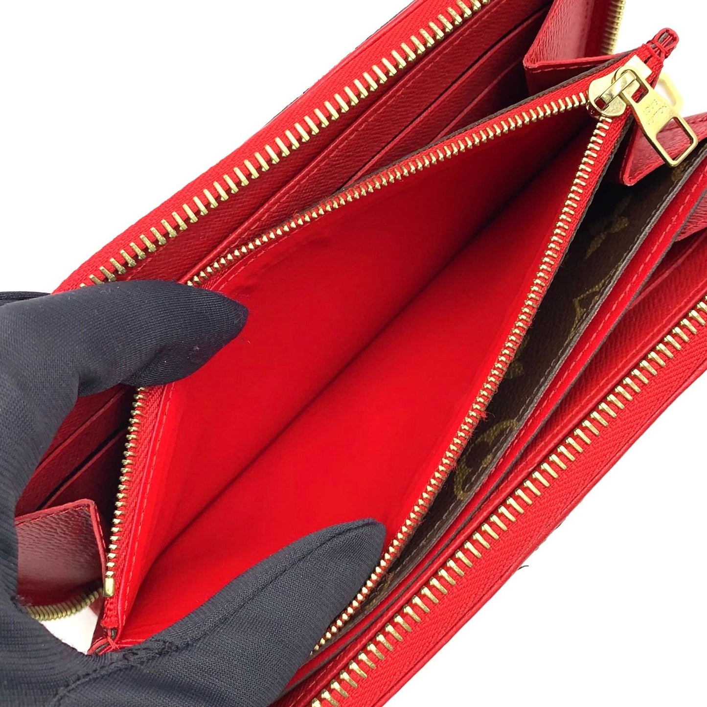 Louis Vuitton Zippy Wallet Retiro Monogram Cerise Leather Brown Red Round Gold — view 5