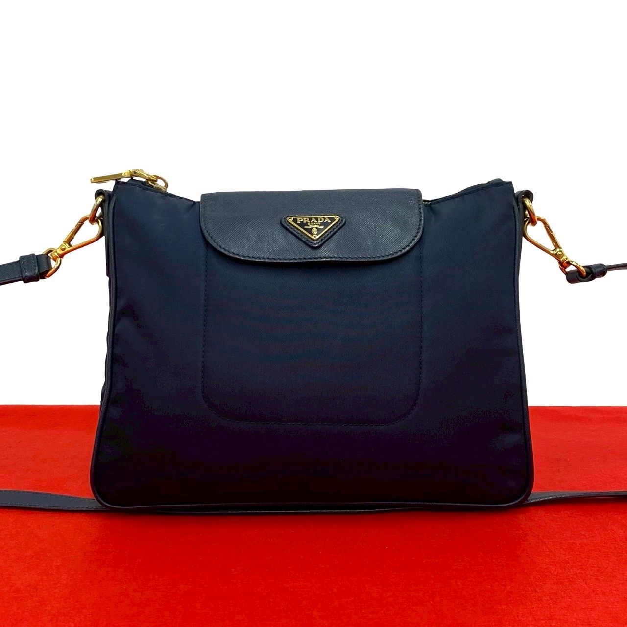 Prada Triangle Logo Nylon Saffiano Leather Mini Shoulder Bag Pochette Crossbody