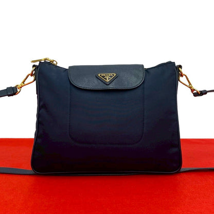Prada Triangle Logo Nylon Saffiano Leather Mini Shoulder Bag Pochette Crossbody