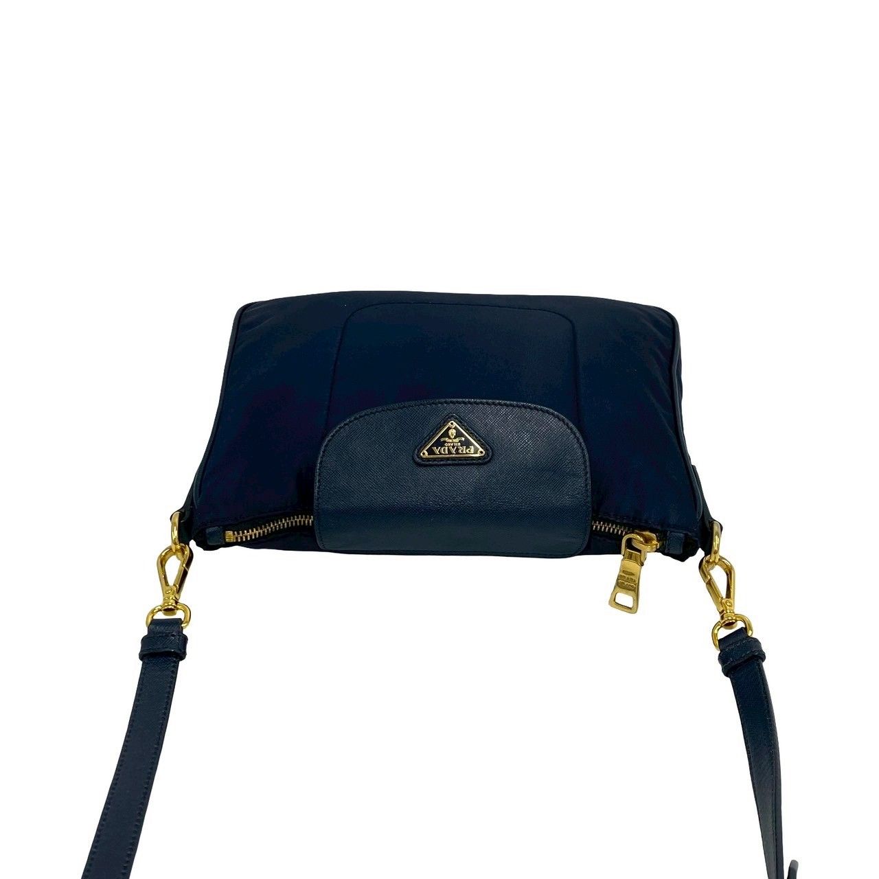 Prada Triangle Logo Nylon Saffiano Leather Mini Shoulder Bag Pochette Crossbody — view 4