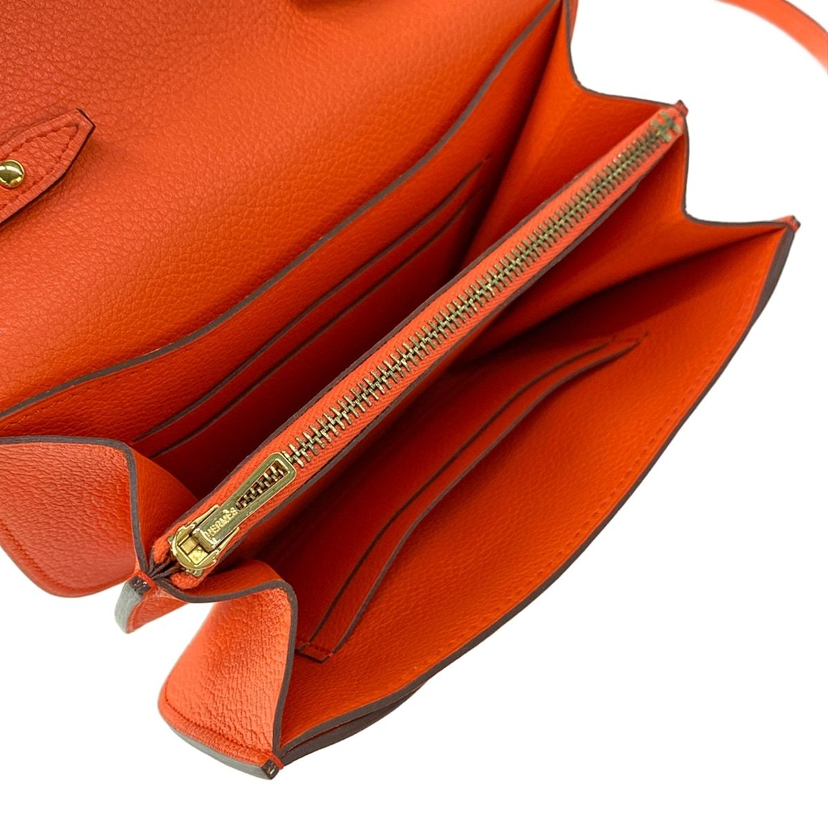 Hermes Wallet Mini Convoyeur Orange Poppy Gold Strap Removable — view 4
