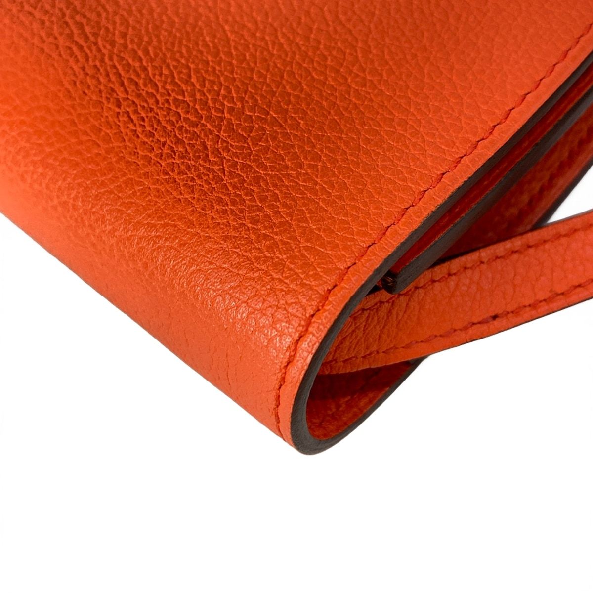 Hermes Wallet Mini Convoyeur Orange Poppy Gold Strap Removable — view 8