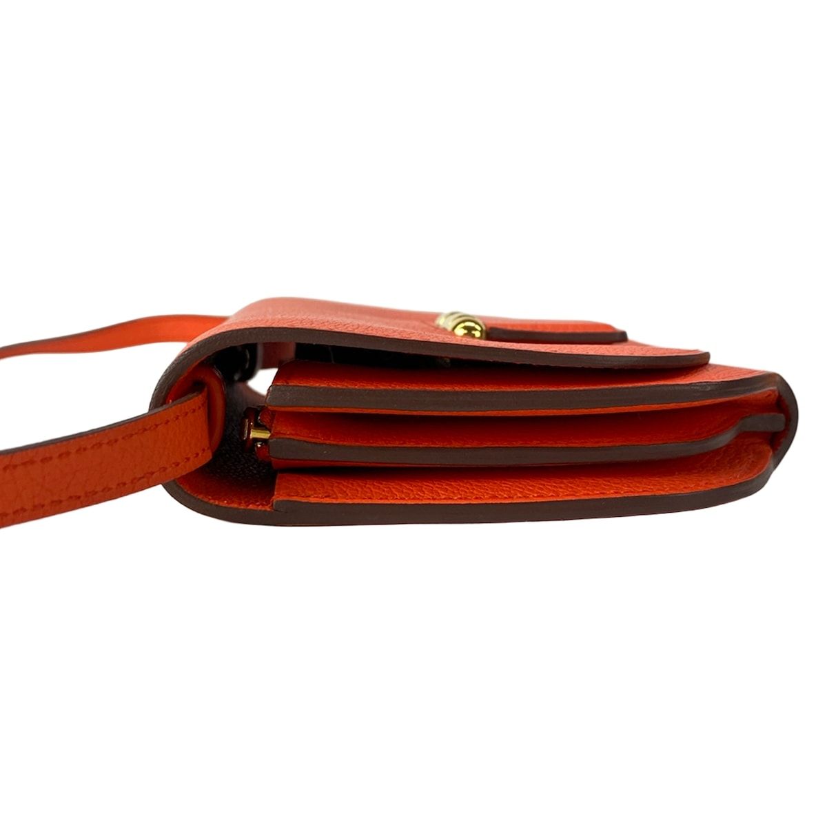 Hermes Wallet Mini Convoyeur Orange Poppy Gold Strap Removable — view 9