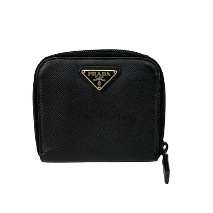 Prada Bifold Wallet Black Zip Around Leather