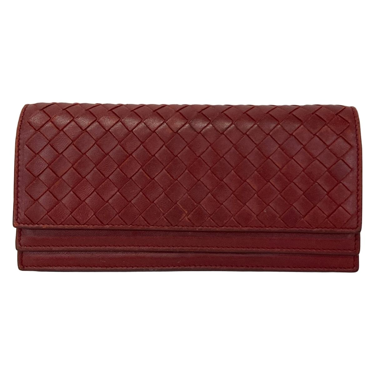 Bottega Veneta Wallet Intrecciato Red Leather