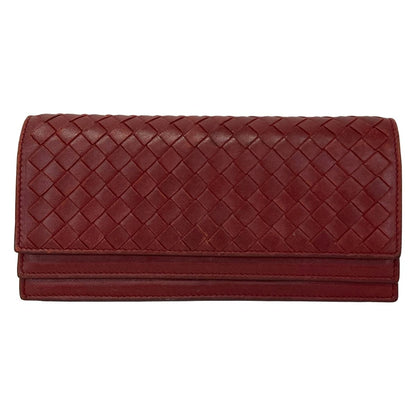 Bottega Veneta Wallet Intrecciato Red Leather