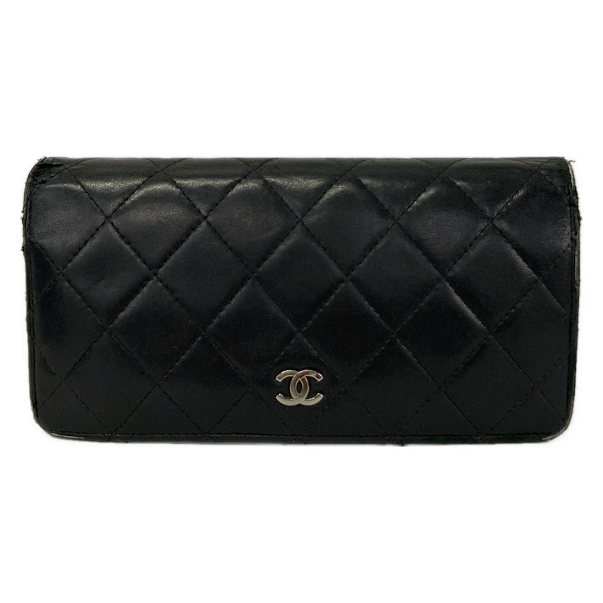 Chanel Wallet Quilted Black CC Logo Lambskin