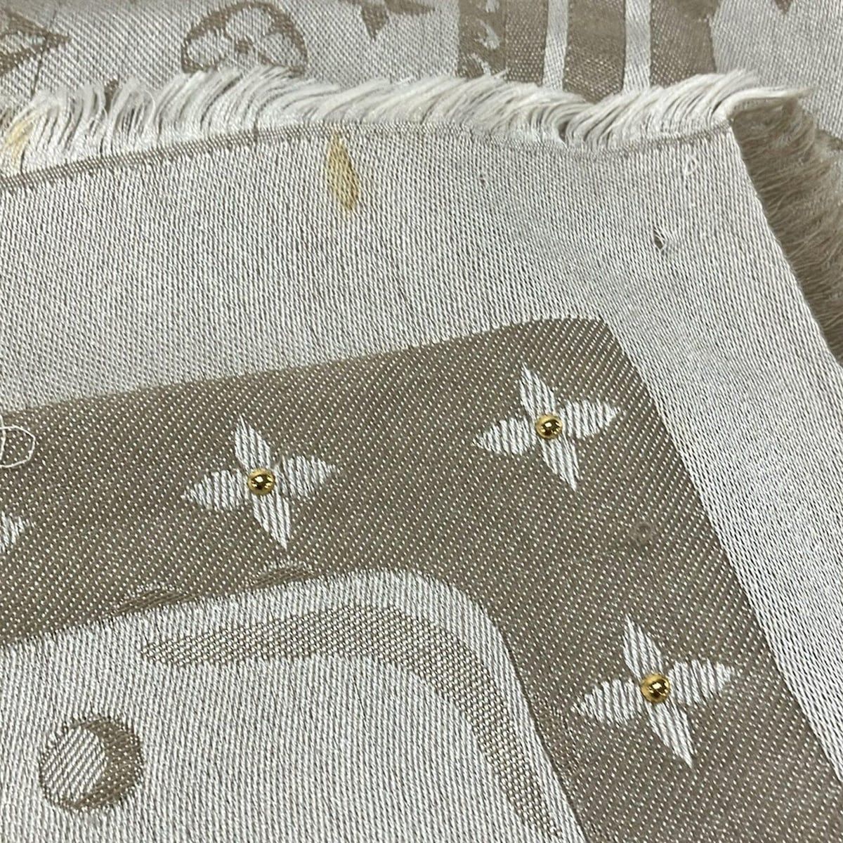Louis Vuitton Shawl Beige Gold Studded Wool Silk Scarf — view 6