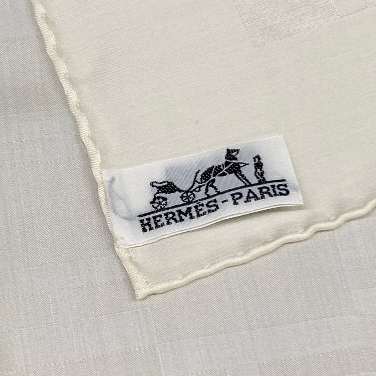 Hermes Shawl Grand Ivory Ash Pattern Wool Silk Scarf — view 2