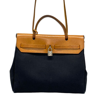 Hermes Handbag Herbag PM Black Light Brown Silver — view 3