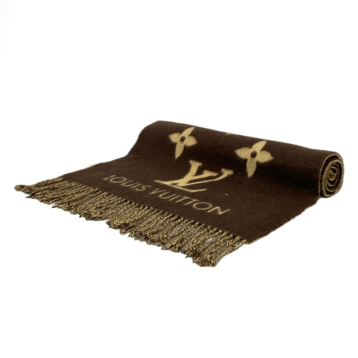 Louis Vuitton Scarf Dark Brown Beige Cashmere