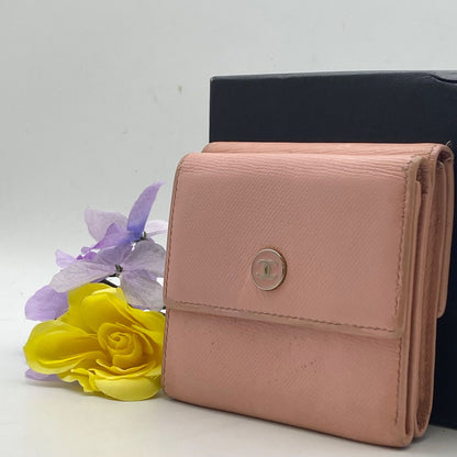 Chanel Wallet Trifold Caviar Leather Coco Button CC Logo Pink