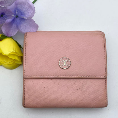 Chanel Wallet Trifold Caviar Leather Coco Button CC Logo Pink — view 2