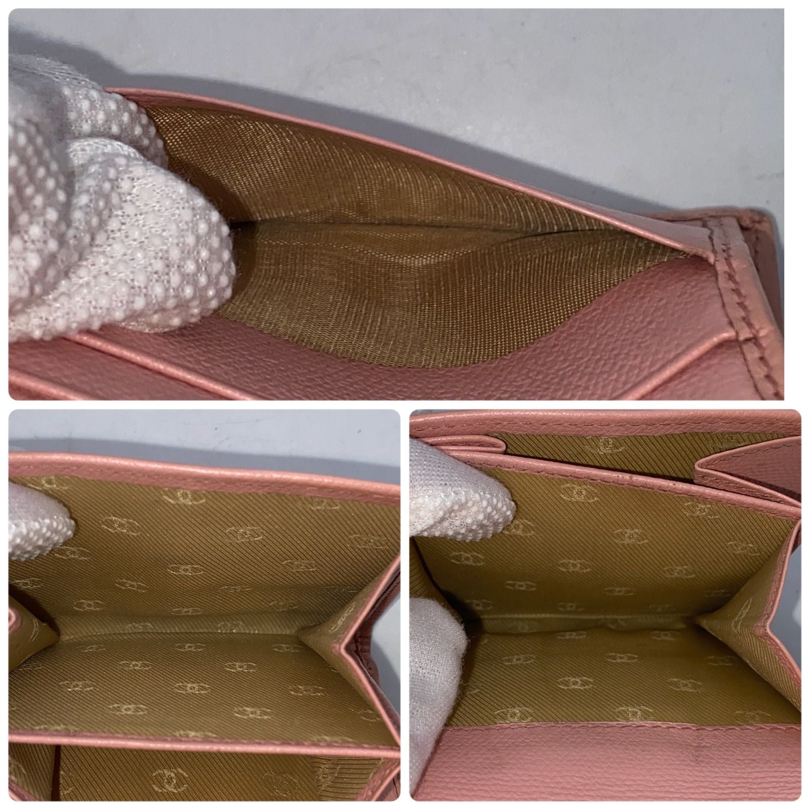 Chanel Wallet Trifold Caviar Leather Coco Button CC Logo Pink — view 8