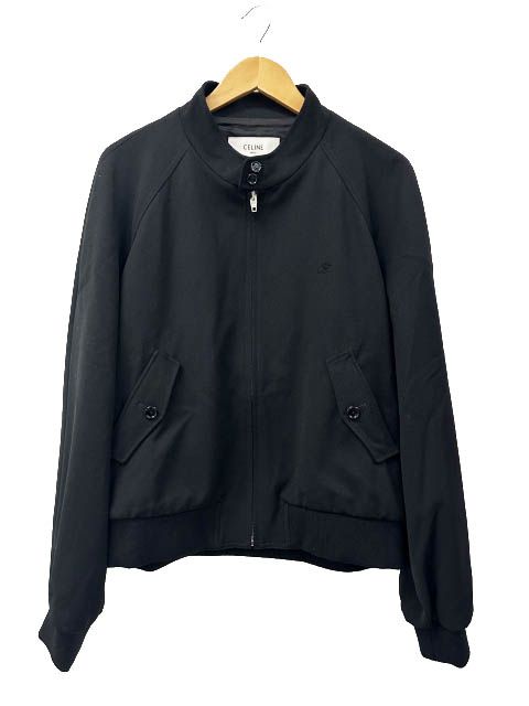 Celine Triomphe Jacket Gabardine Logo Embroidery Wool 54 Black