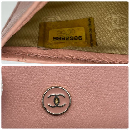 Chanel Wallet Trifold Caviar Leather Coco Button CC Logo Pink — view 9