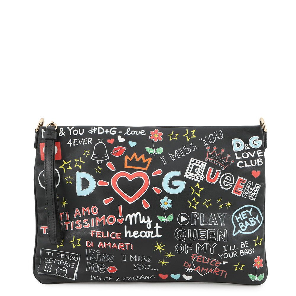 Dolce & Gabbana Clutch Cleo Graffiti Leather & Black 2-Way