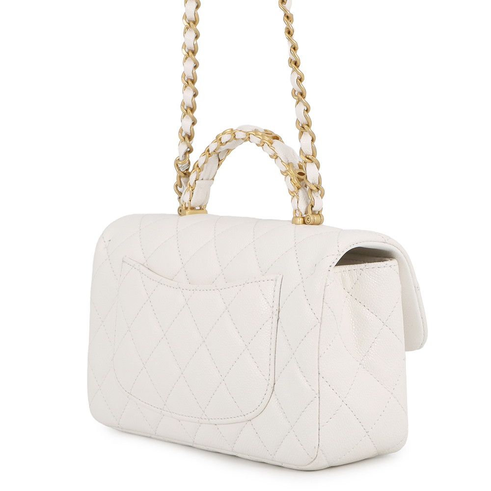 Chanel Chain Shoulder Bag Quilted CC Logo Top Handle Small Caviar Leather White — view 2