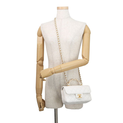 Chanel Chain Shoulder Bag Quilted CC Logo Top Handle Small Caviar Leather White — view 4