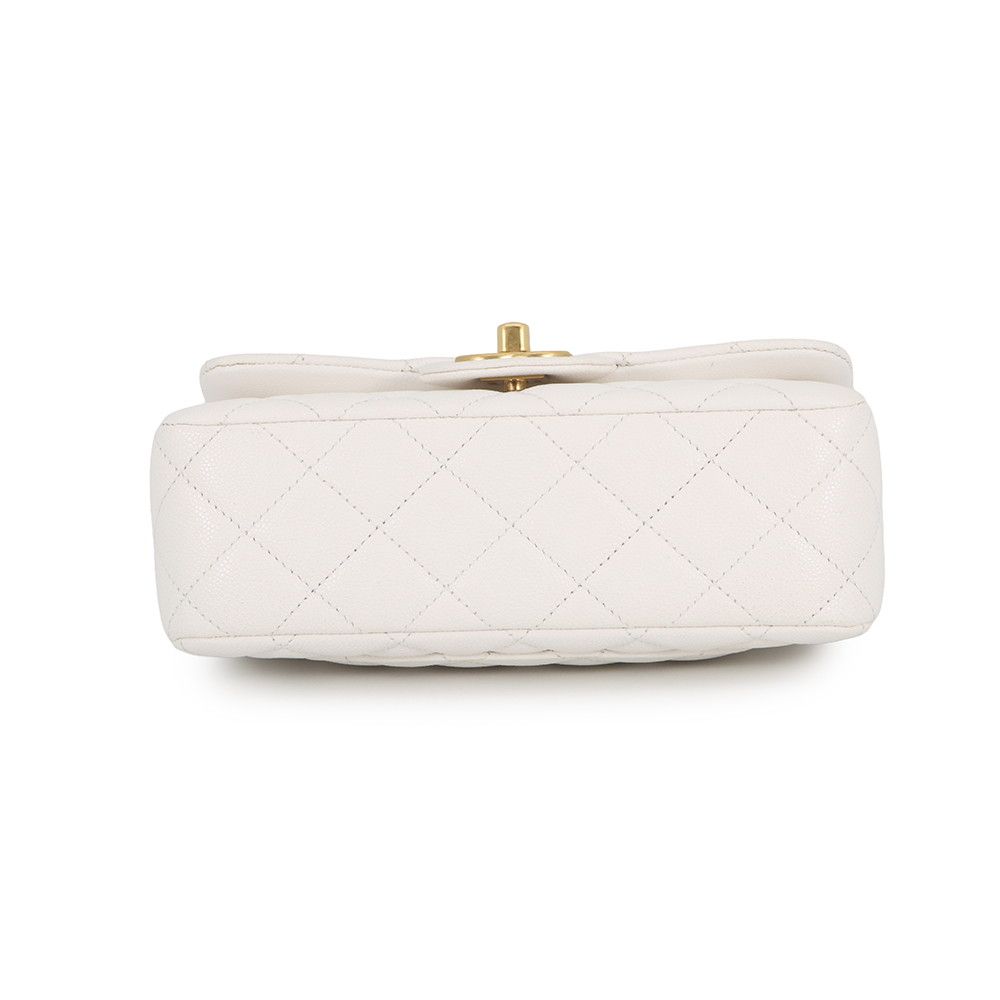 Chanel Chain Shoulder Bag Quilted CC Logo Top Handle Small Caviar Leather White — view 3