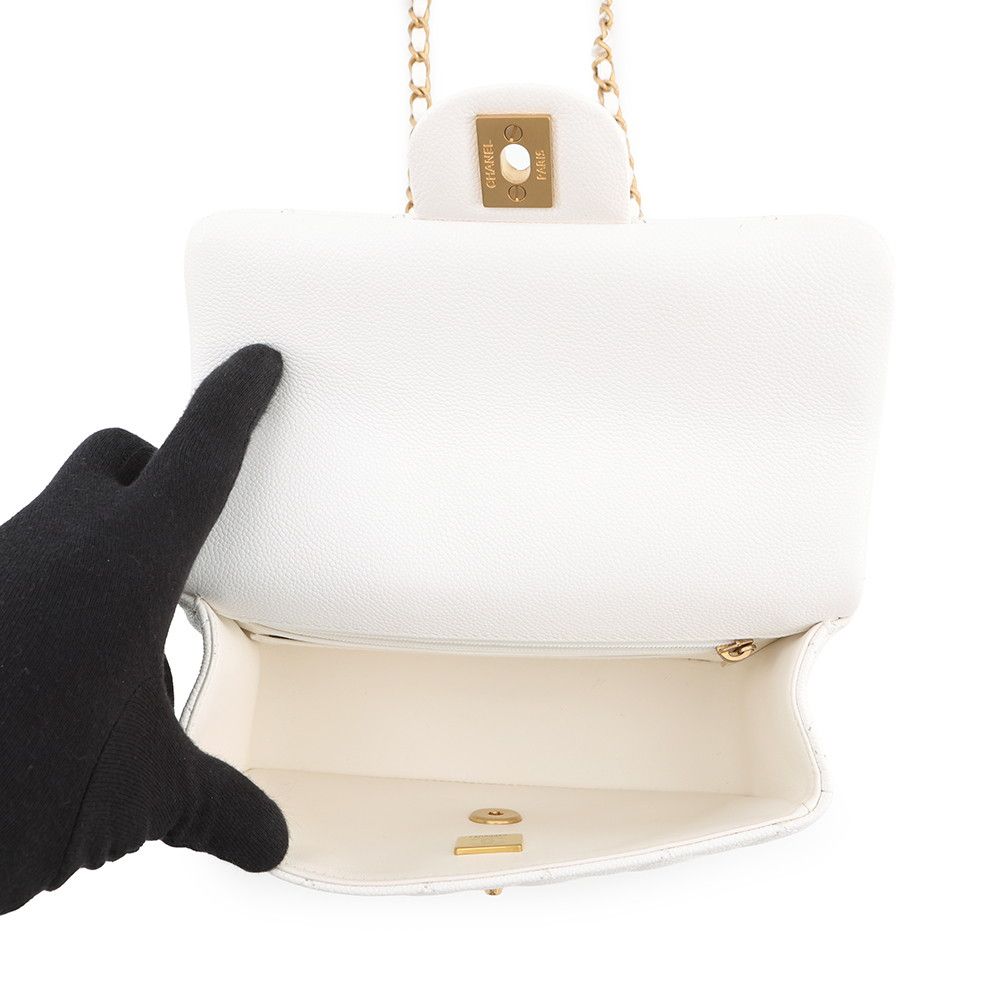 Chanel Chain Shoulder Bag Quilted CC Logo Top Handle Small Caviar Leather White — view 5