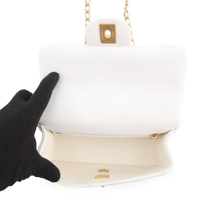 Chanel Chain Shoulder Bag Quilted CC Logo Top Handle Small Caviar Leather White — view 5
