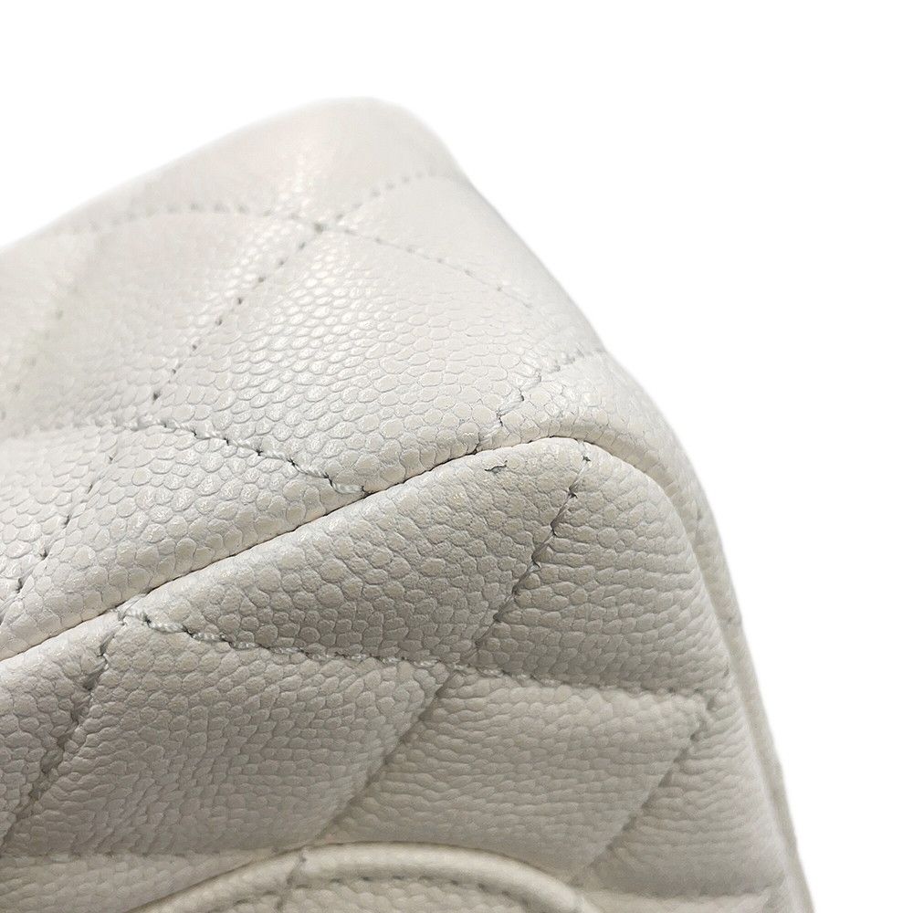 Chanel Chain Shoulder Bag Quilted CC Logo Top Handle Small Caviar Leather White — view 6